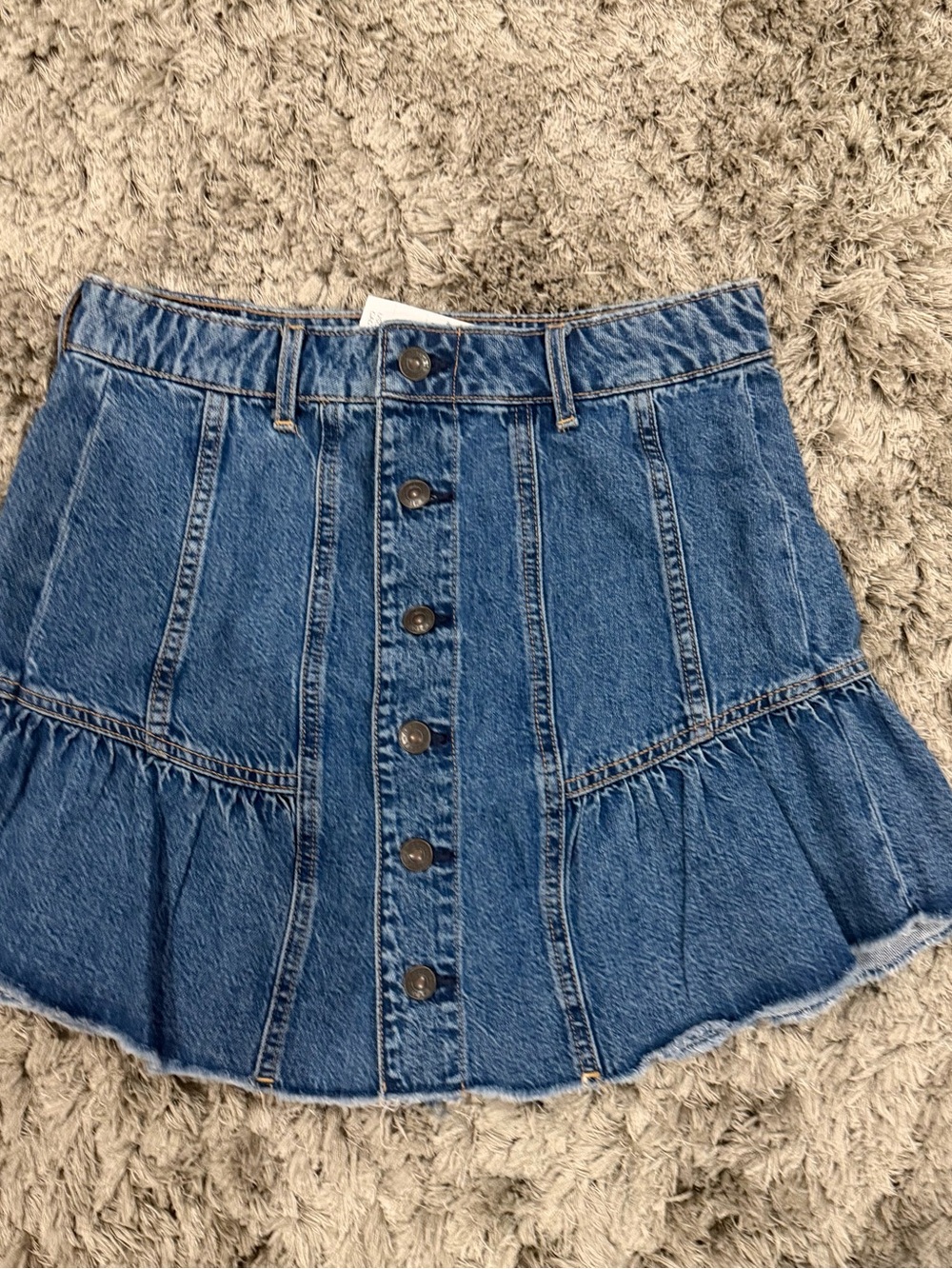 American Eagle Outfitters Blue Button-Front Ruffle Hem Mini Skirt